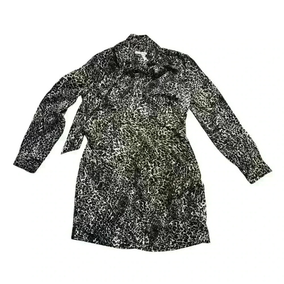 Avec Les Filles Animal Leopard Print Shirt Dress Black Almond Combo Size Medium - Picture 2 of 9
